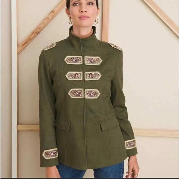 Chico's Beaded And Embellished Military Jacket Women’s Size 8/10 - Picture 1 of 15